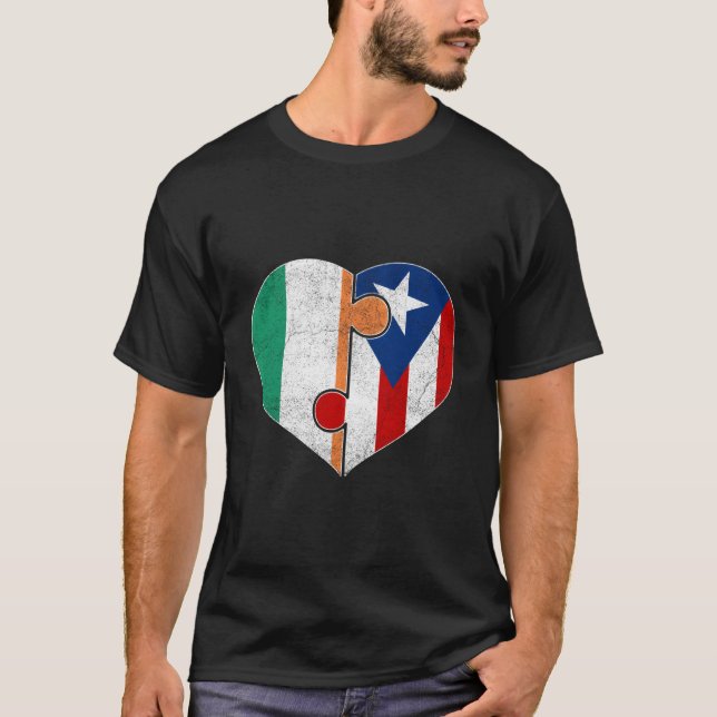 Halv irländsk halv Puerto Rican Flagga Heart Roots T Shirt (Framsida)