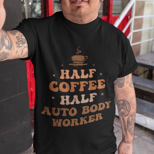 Halv kaffearbetare, halv automatisk brödtext t shirt (Skapare uppladdad)
