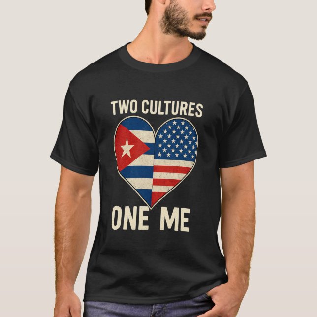Halv kubansk halv amerikansk USA Flagga Kuba Ameri T Shirt (Framsida)
