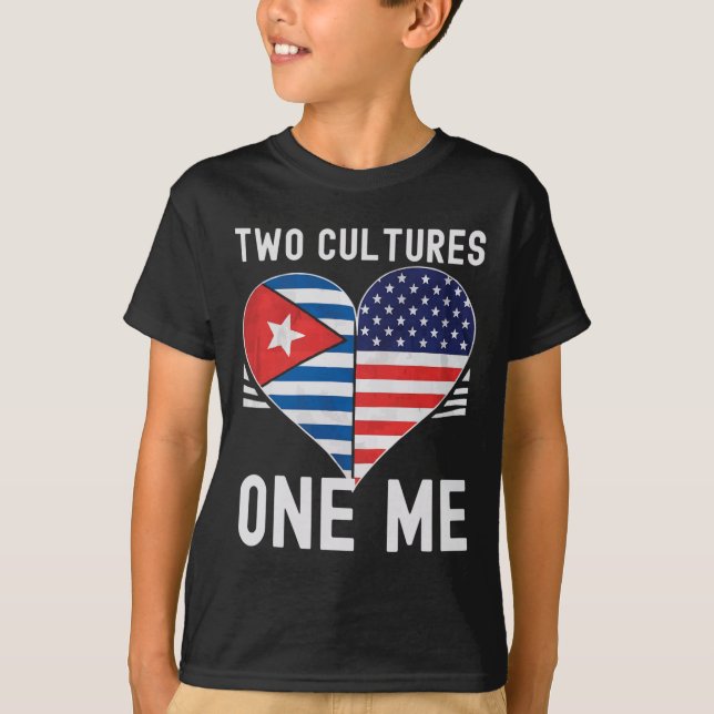 Halv kubansk halv amerikansk USA-flagga Kuba Ameri T Shirt (Framsida)