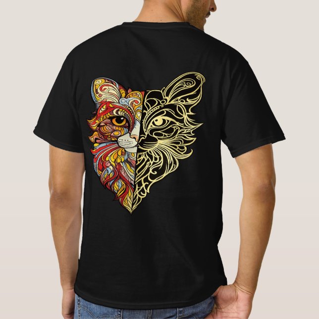 Halv Lejon Ansikte Konst Herr T-Shirt (Baksida)
