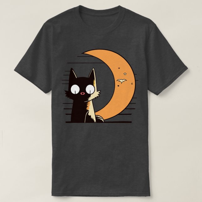 halv måne shine retro stil-katt t shirt (Design framsida)
