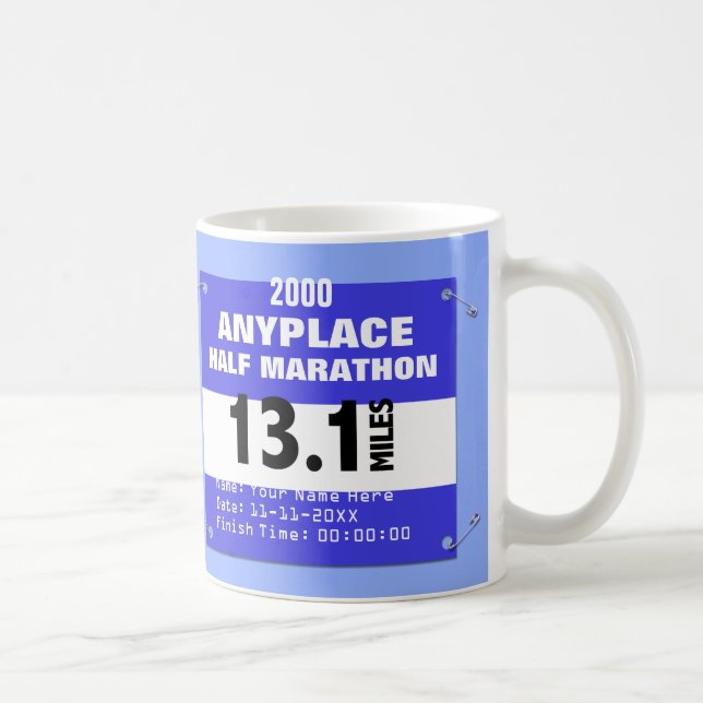 Halv maraton för blåttanpassningsbar någonstans, kaffemugg (Höger)