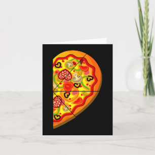 Halv Pizza Söta Hjärtan Form Matchande Par Valen Kort
