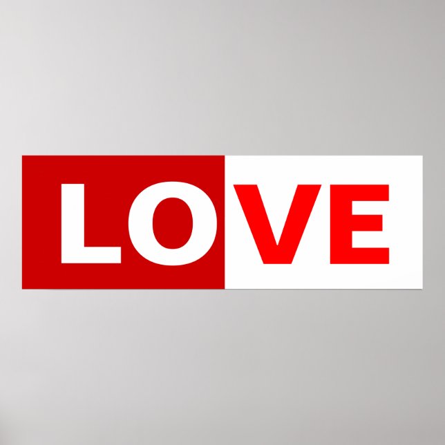 halv röd/halv vit kärlek ord poster (Framsidan)