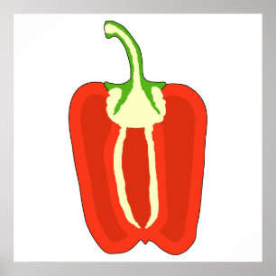 Halv röd spansk peppar. Capsicum. Poster