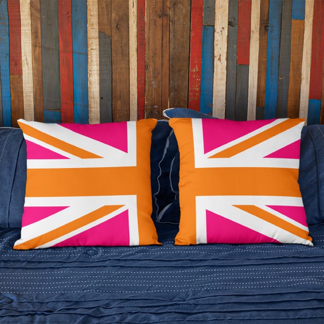 Halv Rosa- och Orange Union Jack Kudde (Skapare uppladdad)