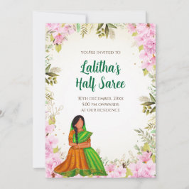 Halv Saree-inbjudan till indisk Saree-funktion Inbjudningar