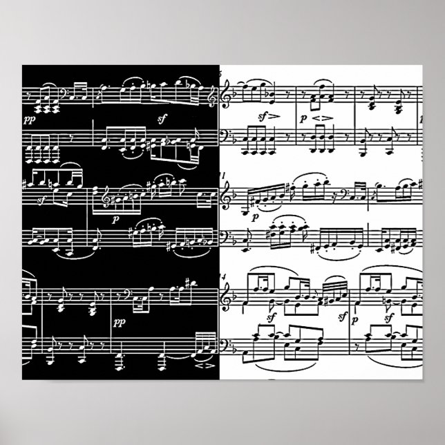 halv svart halv vitmusik noter poster (Framsidan)