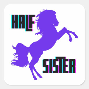 Halv syster Lila Pony Syskon Fyrkantigt Klistermärke
