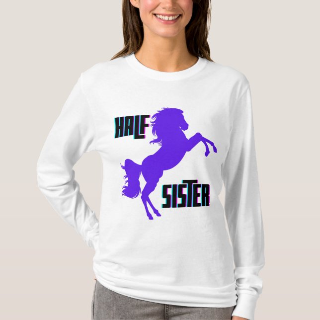 Halv syster Lila Pony Syskon T Shirt (Framsida)