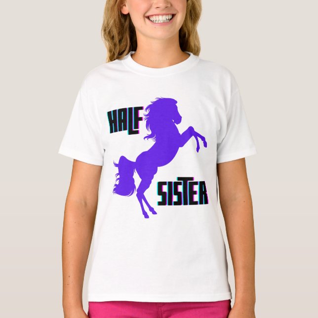 Halv syster Lila Pony Syskon T Shirt (Framsida)