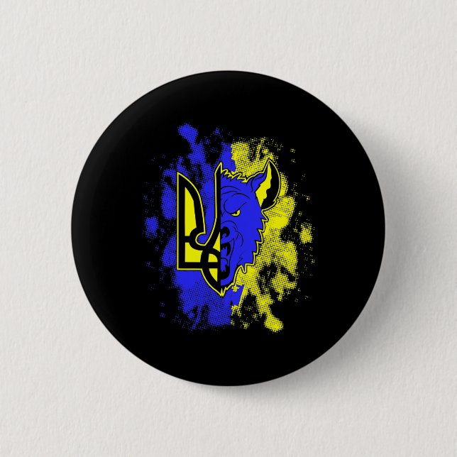Halv varg Halva Ukraina Tryzub Ukrainskt tecken oc Knapp (Framsida)