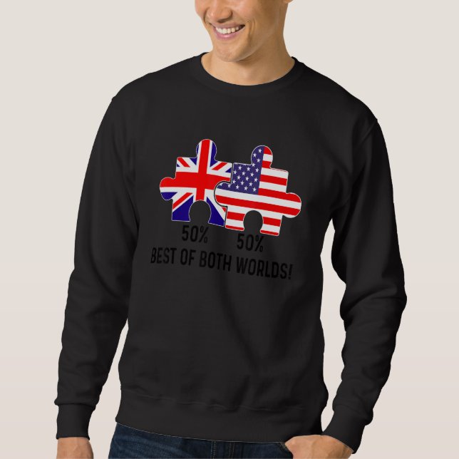 Halva amerikanska, brittiska, Flagga, USA Lång Ärmad Tröja (Framsida)