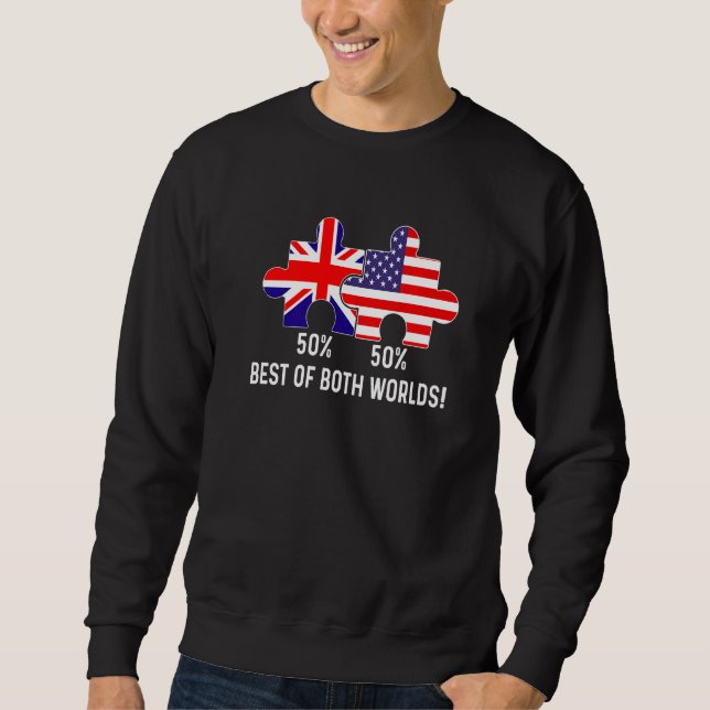 Halva amerikanska, brittiska, Flagga, USA Lång Ärmad Tröja (Framsida)