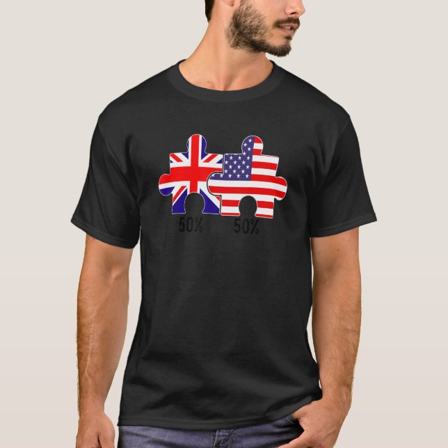 Halva amerikanska, brittiska, Flagga, USA T Shirt (Framsida)