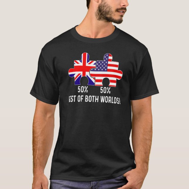 Halva amerikanska, brittiska, Flagga, USA T Shirt (Framsida)