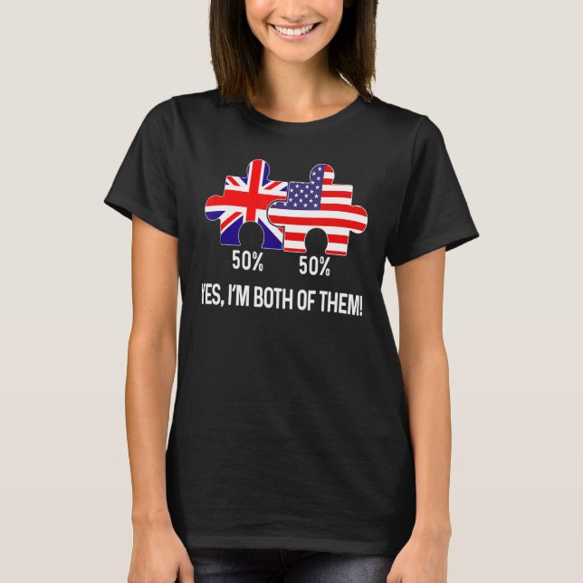 Halva amerikanska, brittiska, Flagga, USA T Shirt (Framsida)