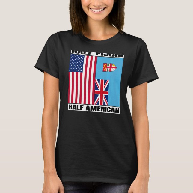 Halva amerikanska Fijian Roots USA Fiji Islands D T Shirt (Framsida)