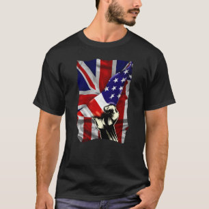 Halva amerikanska Flagga British ROOTS USA flagga T Shirt