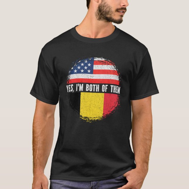 Halva amerikanska halva Belgiska USA flagga T Shirt (Framsida)