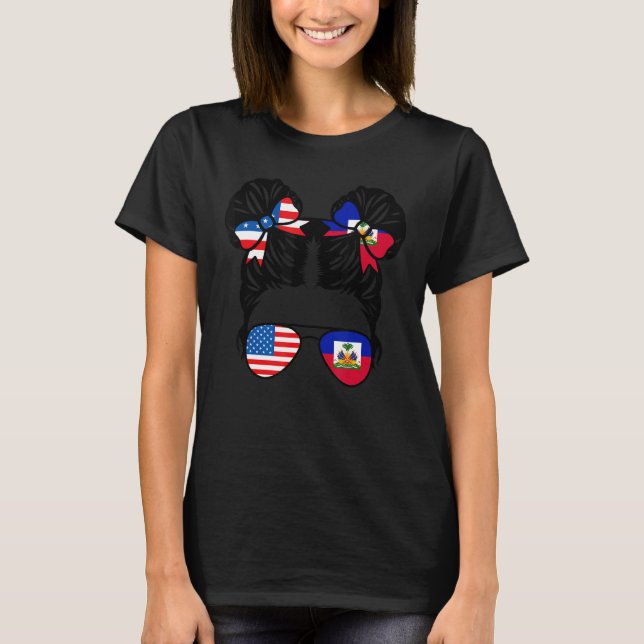 Halva amerikanska Halva Haitis flicka USA Haitis F T Shirt (Framsida)