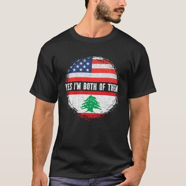 Halva amerikanska halva libanesiska USA flagga Lib T Shirt (Framsida)