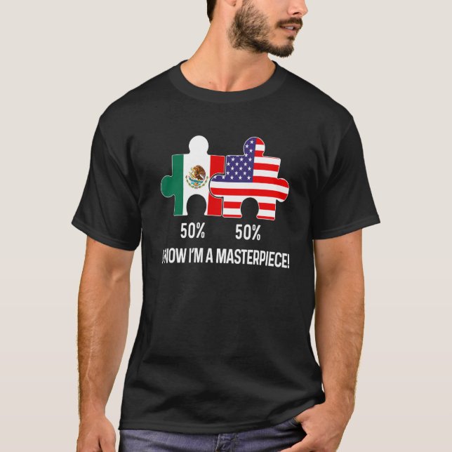 Halva amerikanska halva mexikanska Flagga i kombin T Shirt (Framsida)