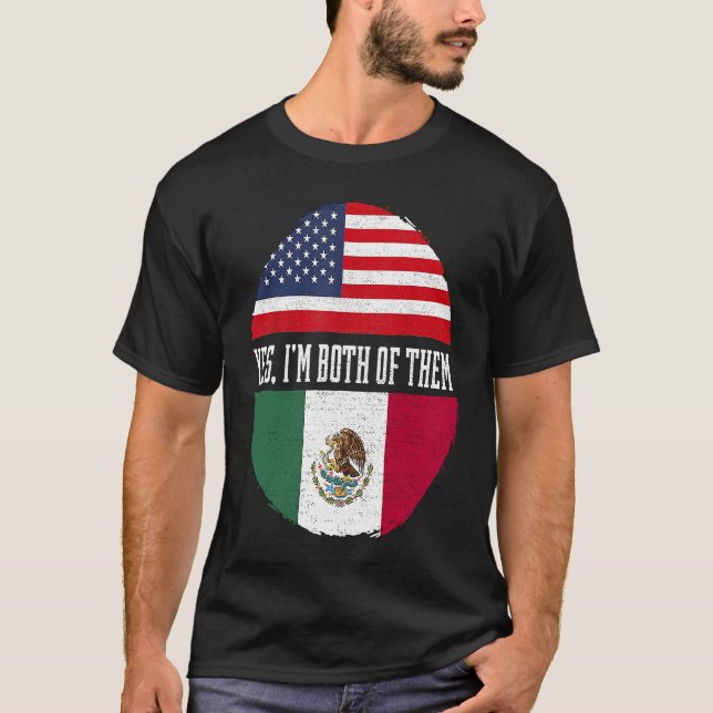 Halva amerikanska halva mexikanska USA flagga Mexi T Shirt (Framsida)
