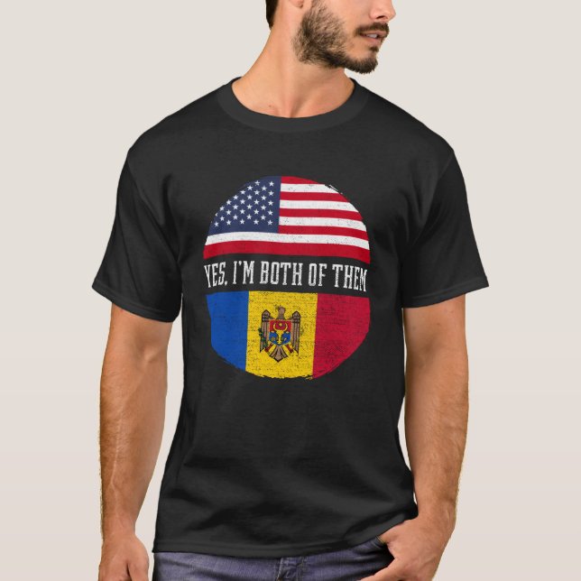 Halva amerikanska halva Moldavien USA flagga Molda T Shirt (Framsida)