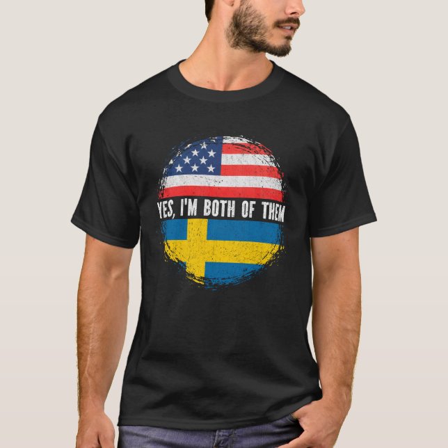 Halva amerikanska halva svenska USA flagga-Sverige T Shirt (Framsida)