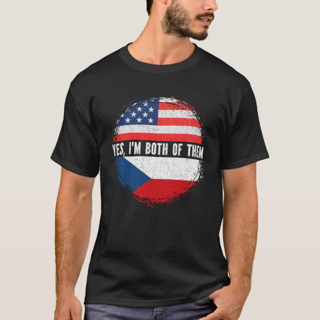 Halva amerikanska halva tjeckiska USA flagga Tjeck T Shirt (Framsida)
