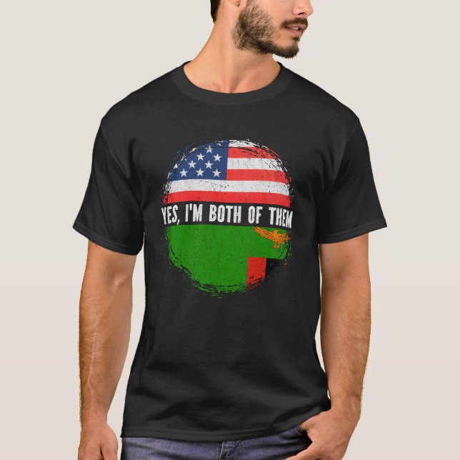 Halva amerikanska halva Zambian USA flagga Zambia T Shirt (Framsida)