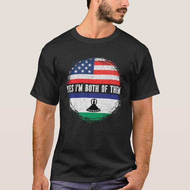Halva amerikanska halvan av Basotho USA flagga Les T Shirt (Framsida)