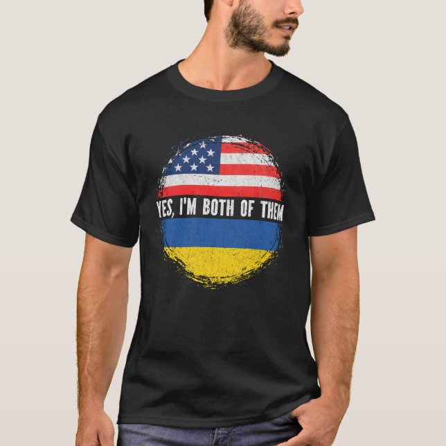 Halva amerikanska halvan av Ukraina USA flagga Ukr T Shirt (Framsida)