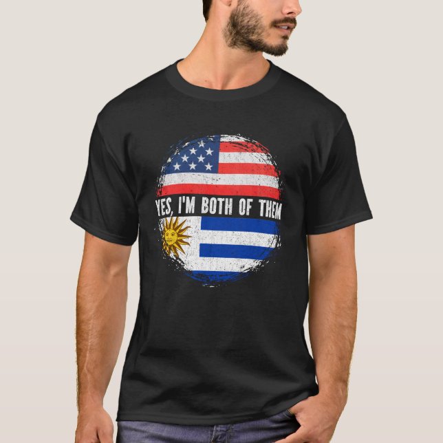 Halva amerikanska halvårsvisa Uruguay-USA flagga T Shirt (Framsida)