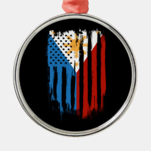 Halva amerikanska halvfilippinskt Filippinskt Flag Julgransprydnad Metall
