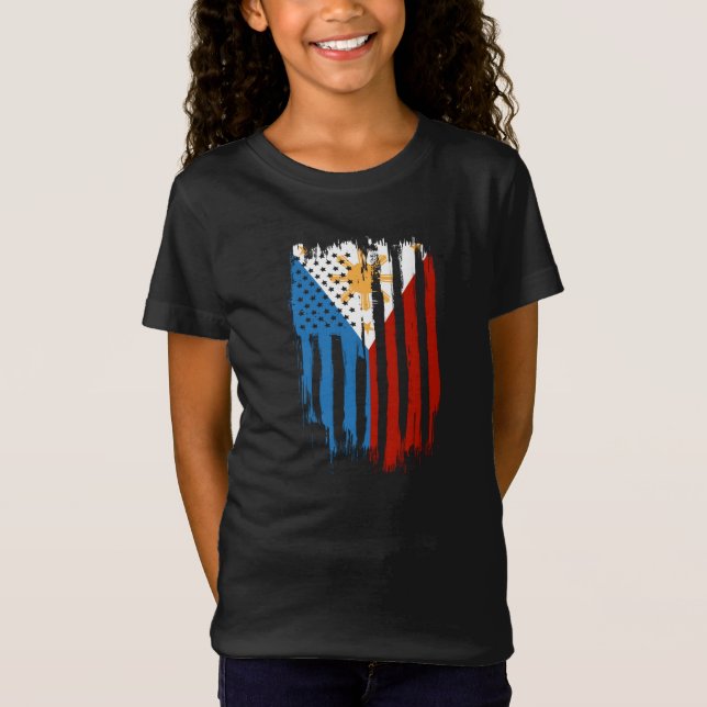Halva amerikanska halvfilippinskt Filippinskt Flag T Shirt (Framsida)