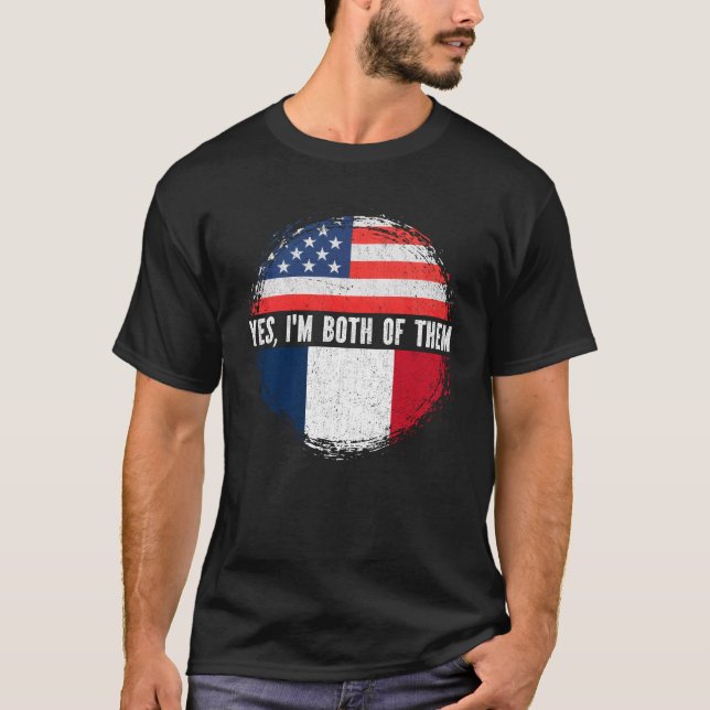 Halva amerikanska halvFransken USA flagga Frankrik T Shirt (Framsida)