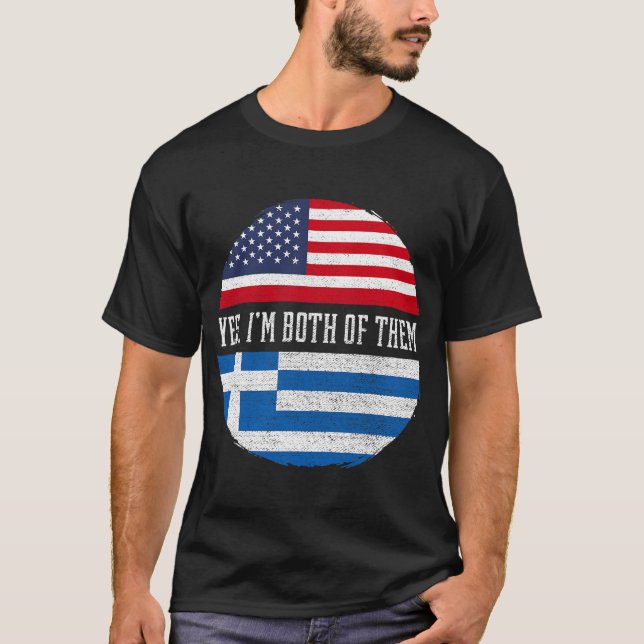 Halva amerikanska halvgrekiska USA flagga grekiska T Shirt (Framsida)