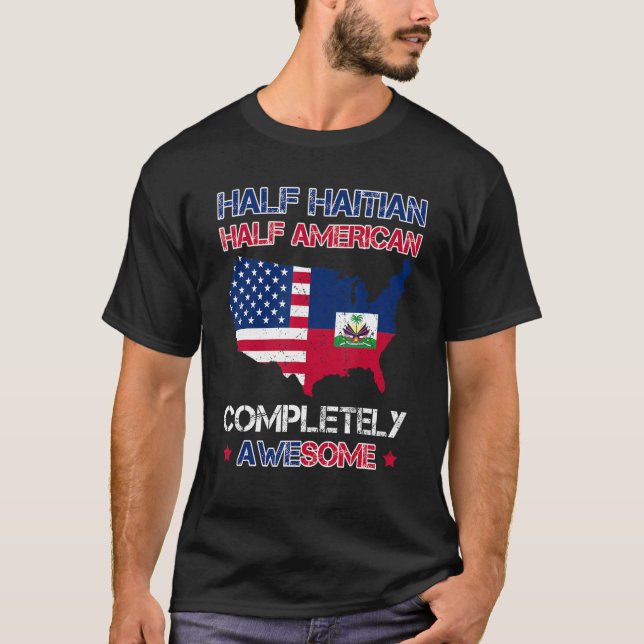 Halva amerikanska halvhaitiska USA Haitis Flagga P T Shirt (Framsida)