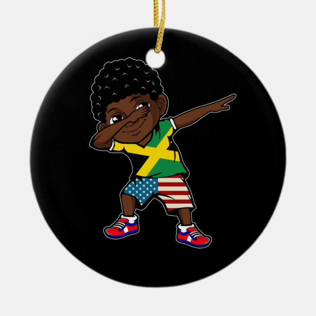 Halva amerikanska halvJamaican Boy Kid Jamaica Fla Julgransprydnad Keramik (Framsidan)