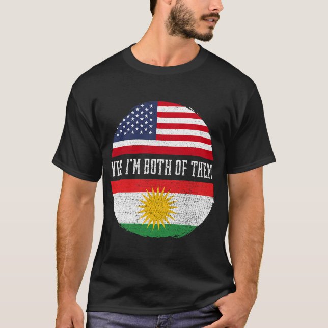 Halva amerikanska halvkurdiska USA flagga Kurdista T Shirt (Framsida)