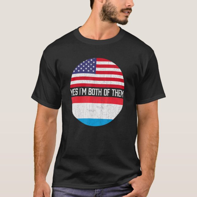 Halva amerikanska halvluxemburgska Root USA flagga T Shirt (Framsida)