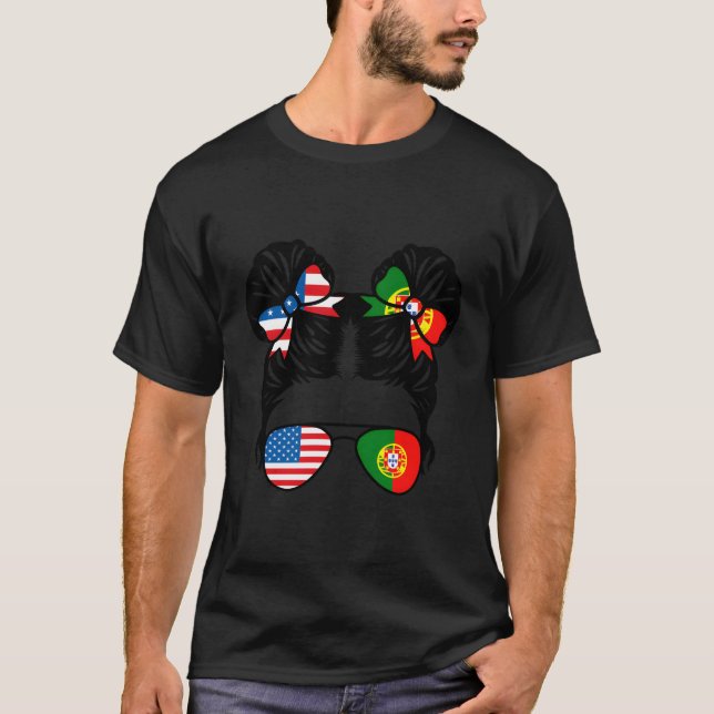 Halva amerikanska halvportugisiska USA Portugal Fl T Shirt (Framsida)