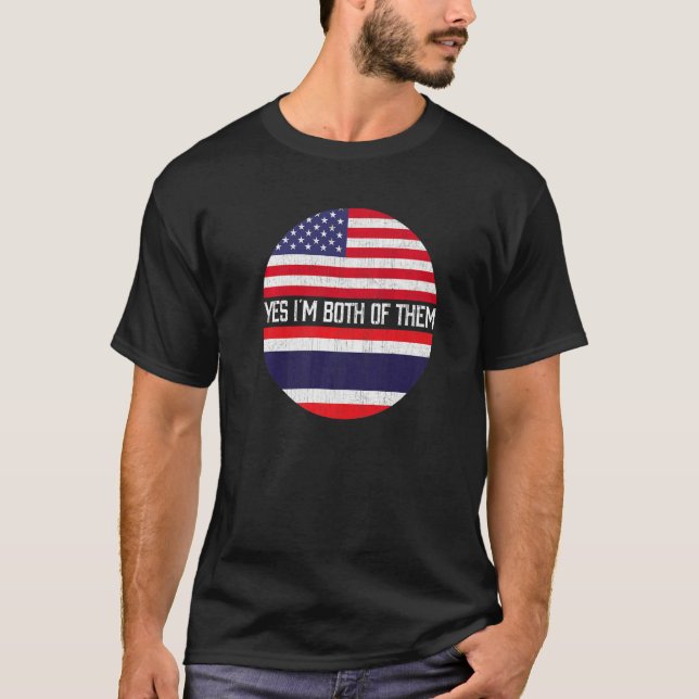Halva amerikanska halvthailändska USA flagga famil T Shirt (Framsida)