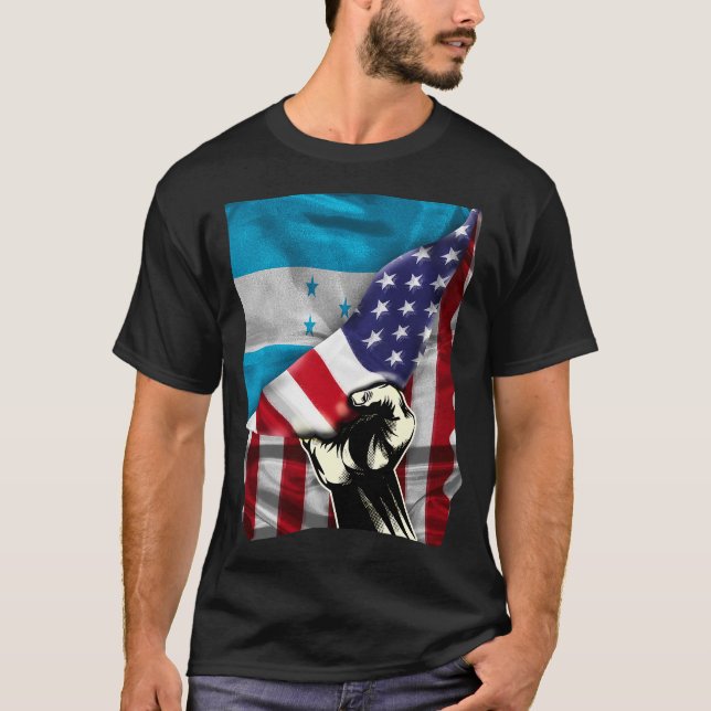 Halva amerikanska Honduran ROOTS USA flagga Hondur T Shirt (Framsida)
