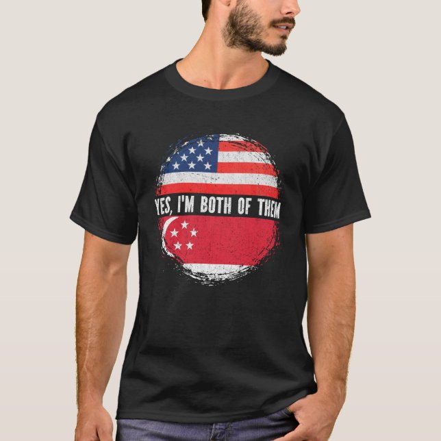 Halva amerikanska Singaporeanska USA flagga Singap T Shirt (Framsida)