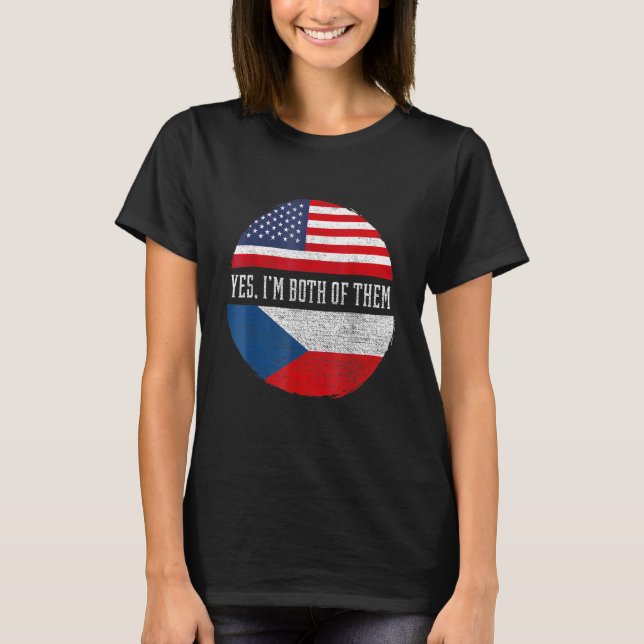 Halva amerikanska USA flagga Tjeckien H T Shirt (Framsida)