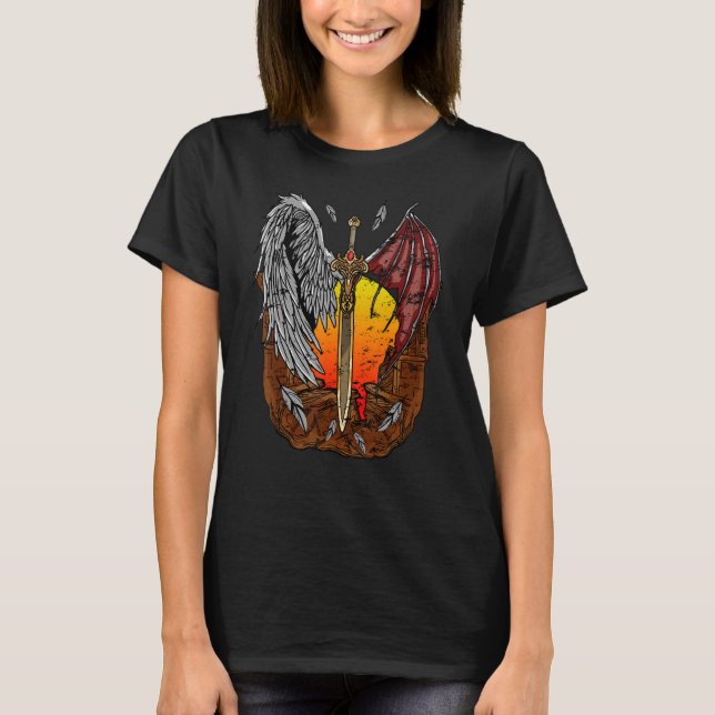 Halva Angel halv Djävulen Bra och Evil Fallen Ange T Shirt (Framsida)